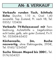 Kleinanzeigen / Textanzeigen