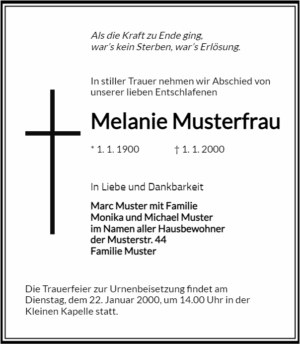 Traueranzeige TR 5, 79x90mm, Kreuz