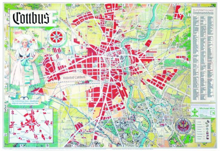 Cottbus - historischer Stadtplan um 1935 - service.maerkischer-bote.de