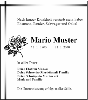 Traueranzeige Tr 10, 79x90mm, gekreuzter Rahmen, Rose