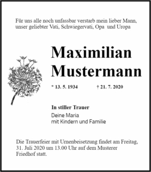 Traueranzeige TR Pusteblume, 79x90mm, Blume