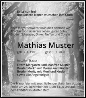 Traueranzeige TR 15, 79x90mm, Doppelrahmen, Waldweg im Hintergrund