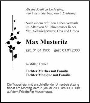Traueranzeige TR 16, 79x90mm, Blätter