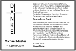 Danksagung TR 68, 120x80mm, Kreuz mit DANKE